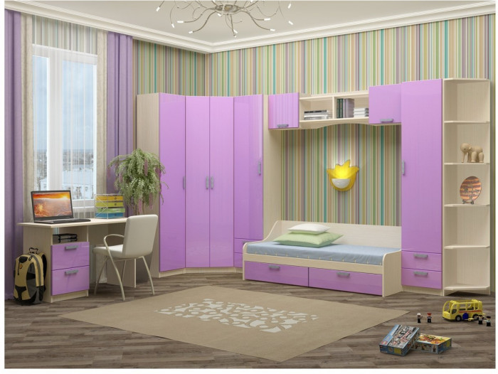 Модульная детская Юниор-7 МДФ (композиция 1) (Ясень шимо светлый, Салатовый)