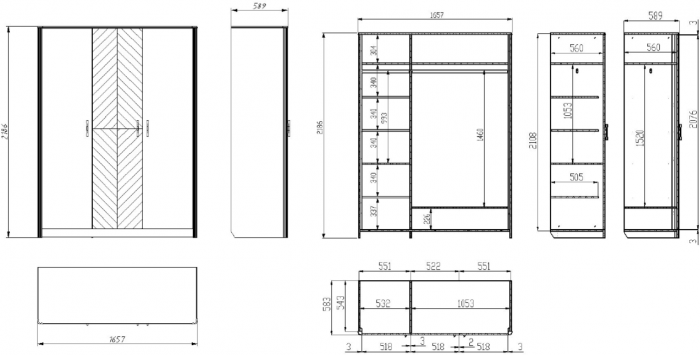 Шкаф для одежды трехдверный "Тиволи" - Латте (лак)