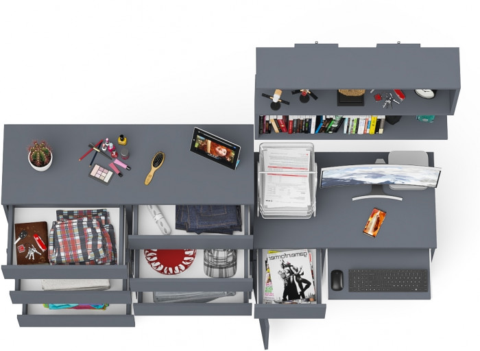 Мори Стол компьютерный МС-1 левый + Комод МК1200.10 + Полка 900, цвет графит, ШхГхВ 210,4х50х209,6 см., НЕ универсальная сборка