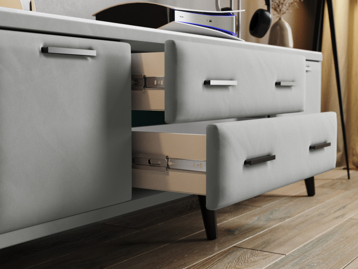 Тумба ТВ интерьерная 1,6 Пай светло-серый/мдф холст белый