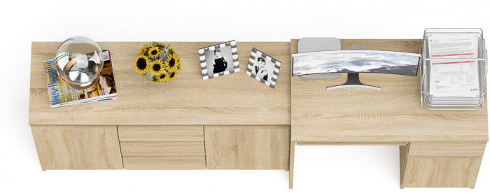 Мори Стол компьютерный МС-1 правый + Комод МК1200.3, цвет дуб сонома, ШхГхВ 210,4х50х76,6 см., выдвижной ящик справа, НЕ универсальная сборка