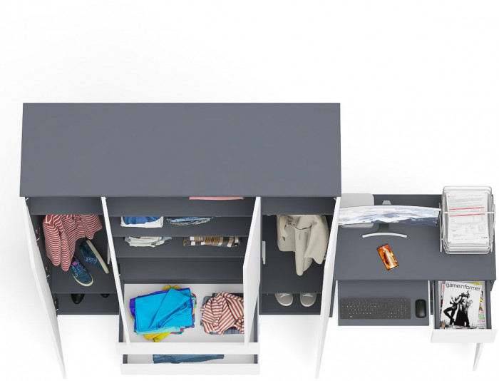 Мори компьютерный стол МС-1 правый + Шкаф МШ1600.1, графит/белый