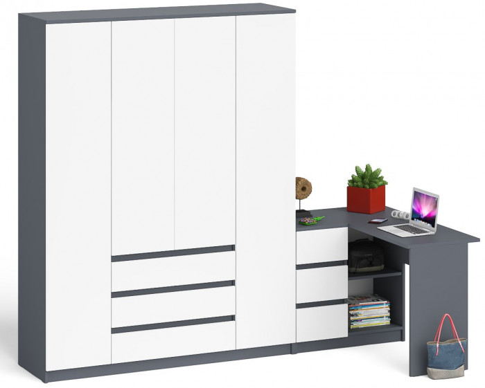 Мори компьютерный стол МС-16 левый + Шкаф МШ1600.1, графит/белый
