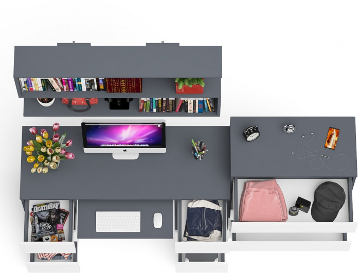 Мори компьютерный стол МС-2 + Комод МК800.4 + Полка 1200, графит/белый