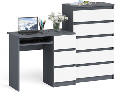 Мори компьютерный стол МС-6 правый + Комод МК700.5, графит/белый