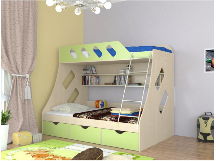 Дельта-20.01 Детская двухъярусная кровать с лестницей (Мультицвет, Дуб Сонома)