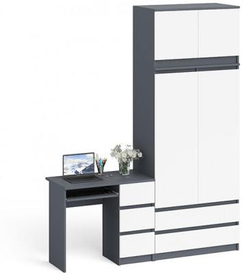 Мори Стол компьютерный МС-6 правый + Шкаф МШ900.1 + Антресоль МА900.1, цвет графит/белый, ШхГхВ 180,4х50,4х234,2 см., выдвиж. ящики справа, НЕ ун. сб.