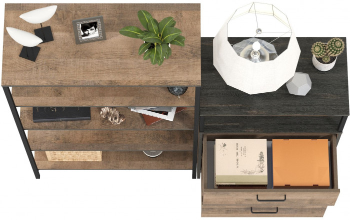 Трувор 13.151.01 Стеллаж + 13.307.02 Комод с ящиками, дуб гранж песочный/интра