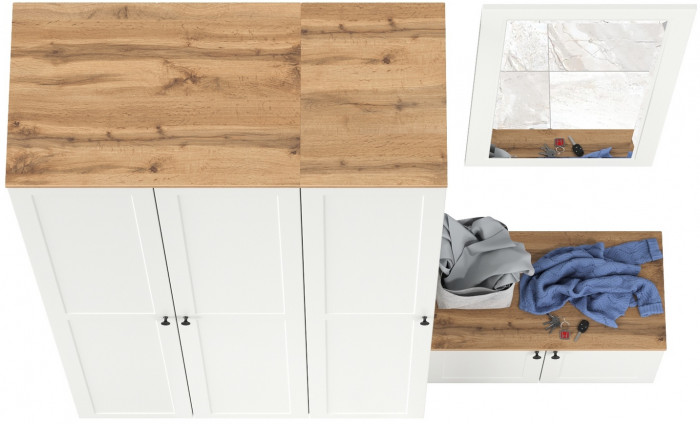 Остин Прихожая 42, цвет белый шагрень/дуб крафт золотой, ШхГхВ 200х54,3х229,6 см., универсальная сборка