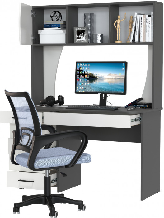 Стол 6-0606 Сигма + кресло 103 серое, цвет графит/белый, ШхГхВ 120,5х60,5х166 см., НЕ универсальная сборка