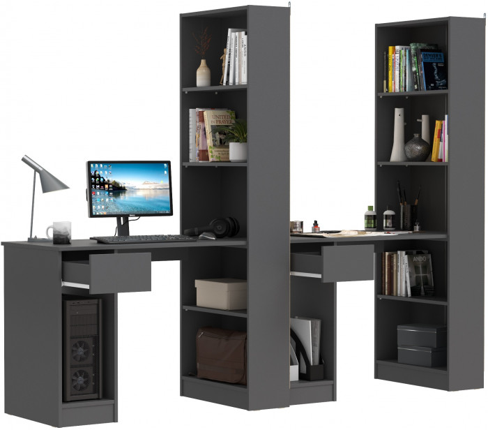 Лайт Шкаф комбинированный 10.01 + 10.01, цвет тёмно-серый, ШхГхВ 230,6х58,2х179 см., универсальная сборка(обязательно крепление к стене)