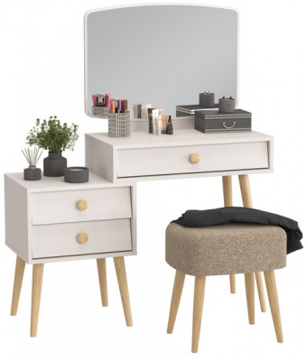 Афина Спальня 4-25901М1к.с. Трюмо + Банкетка 6-5135ТКШкор Полли, цвет кашемир серый/ткань коричневая, ШхГхВ 105х38,6х129 + 44х34х45 см., универс. сб.