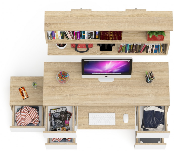 Мори Стол компьютерный МС-2 + Тумба ТМП400.1 + Полка 1200, цвет дуб сонома/белый, ШхГхВ 175,8х50х209,6 см., универсальная сборка