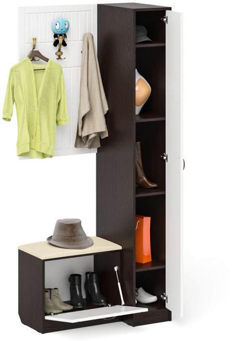 Прихожая П-6 Компоновка № 41, венге/фасады МДФ белое дерево фрезеровка прованс