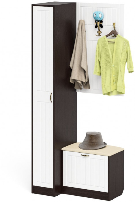 Прихожая П-6 Компоновка № 41, венге/фасады МДФ белое дерево фрезеровка прованс