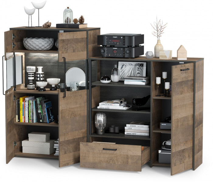 Трувор 13.307.01 Комод + 13.306 Комод с витриной, дуб гранж песочный/интра