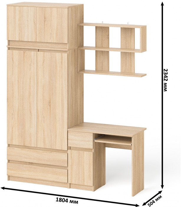 Мори компьютерный стол МС-1 левый + Шкаф МШ900.1 + Антресоль МА900.1 + Полка 900, дуб сонома