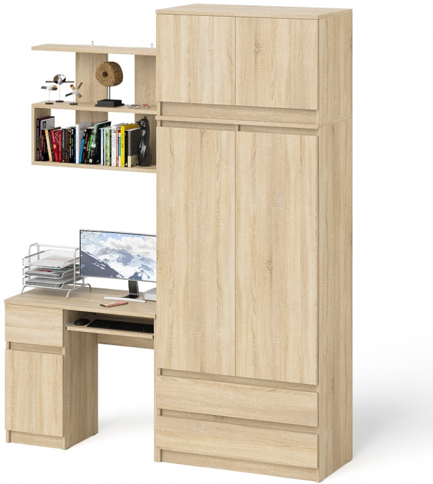 Мори компьютерный стол МС-1 левый + Шкаф МШ900.1 + Антресоль МА900.1 + Полка 900, дуб сонома