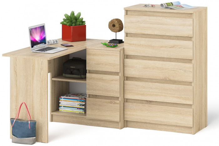 Мори компьютерный стол МС-16 правый + Комод МК700.5, дуб сонома