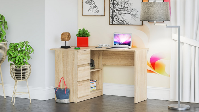 Мори Стол компьютерный МС-16 правый, цвет дуб сонома, ШхГхВ 124,4х84,9х76,6 см., выдвижные ящики справа, НЕ универсальная сборка