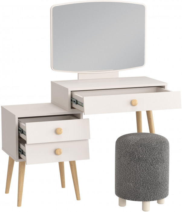 Афина Спальня 4-25901М1к.с. Трюмо + Банкетка 6-5137ТКШтем.серый Марта, цвет кашемир серый/ткань тёмно-серая, ШхГхВ 105х38,6х129 + 36х36х46 см, ун. сб.