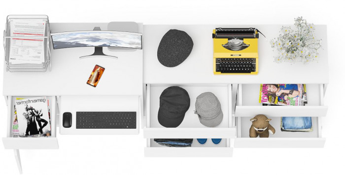 Мори Стол компьютерный МС-1 левый + Комод МК1200.6, цвет белый, ШхГхВ 210,4х50х76,6 см., выдвижной ящик слева, НЕ универсальная сборка