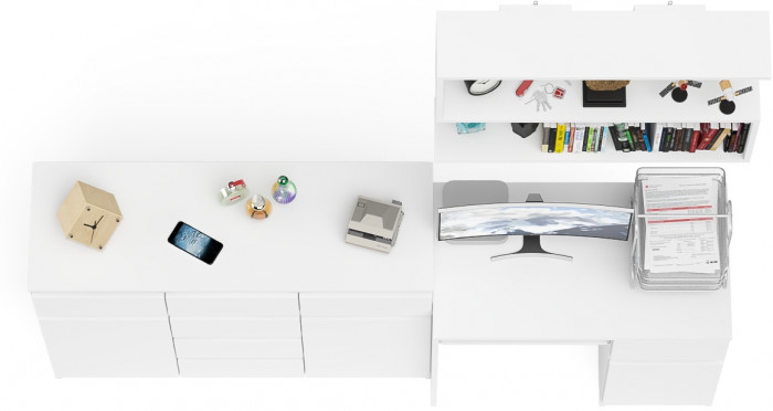 Мори Стол компьютерный МС-1 правый + Комод МК1200.4 + Полка 900, цвет белый, ШхГхВ 210,4х50х209,6 см., НЕ универсальная сборка