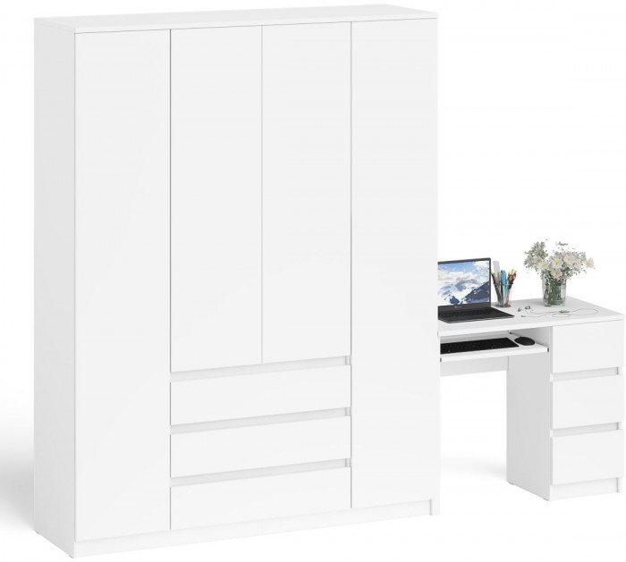 Мори компьютерный стол МС-6 правый + Шкаф МШ1600.1, белый