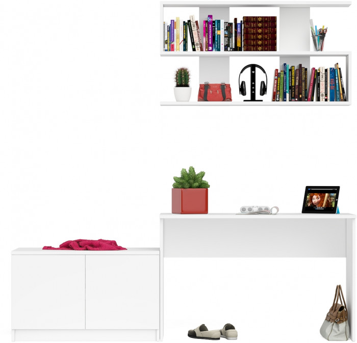 Мори письменный стол МСП1200.1 + Тумба МА900.1 + Полка 1200, белый