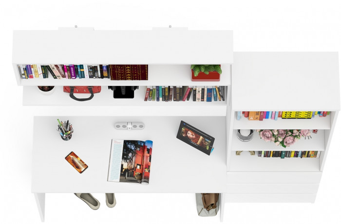 Мори Стол письменный МСП1200.1 + Стеллаж МСТ600.3 + Полка 1200, цвет белый, ШхГхВ 180,8х50х209,6 см., универсальная сборка