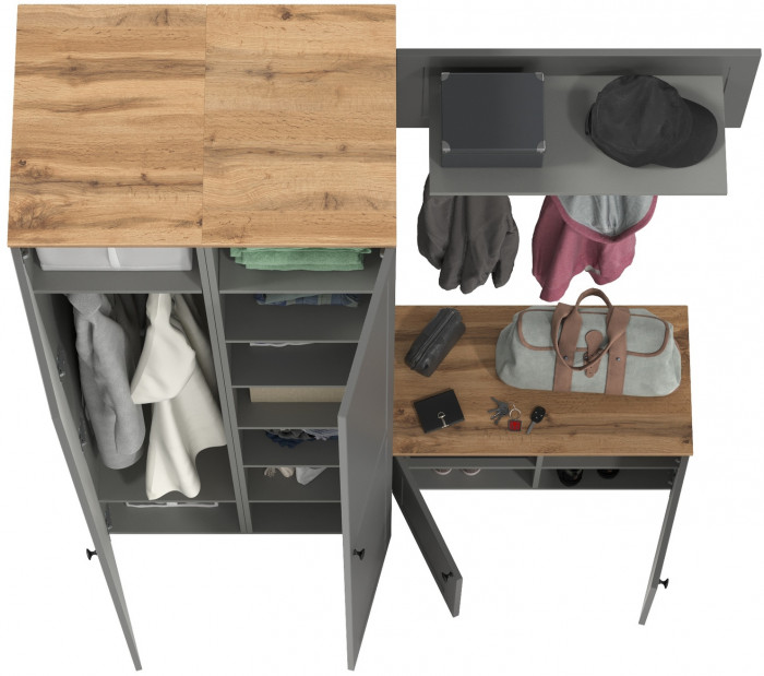 Остин Прихожая 37, цвет серый графит/дуб крафт золотой, ШхГхВ 160х54,3х229,6 см., универсальная сборка