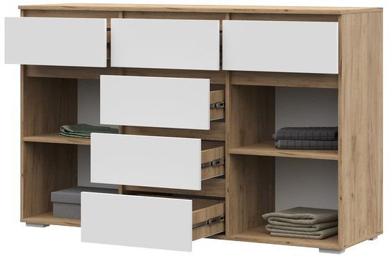 Хелен КМ 05 Комод 6 ящиков (1502х958х460) белый/дуб крафт золото