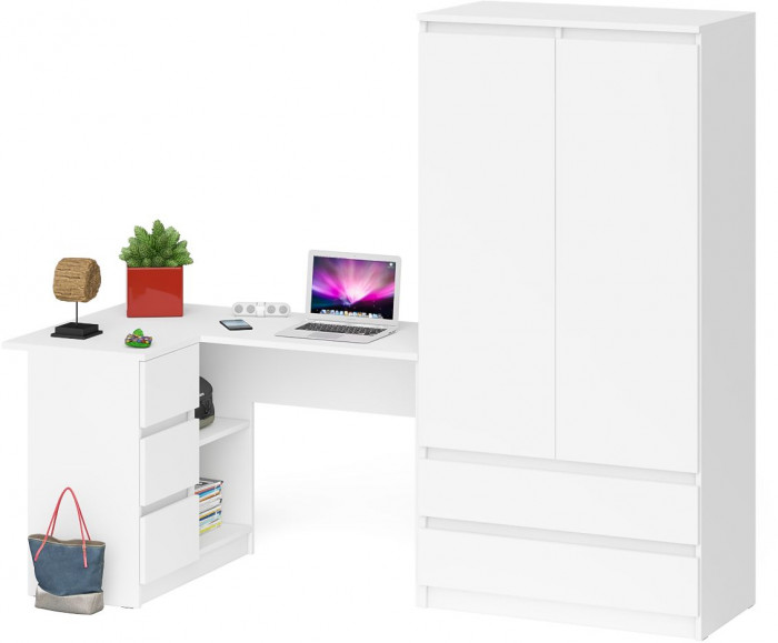 Мори Стол компьютерный МС-16 левый + Шкаф МШ900.1, цвет белый, ШхГхВ 214,8х84,9х179,6 см., выдвижные ящики слева, НЕ универсальная сборка