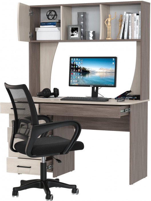 Стол 6-0606 Сигма + кресло 103 чёрное, цвет бодега тёмный/бодега светлый, ШхГхВ 120,5х60,5х166 см., НЕ универсальная сборка