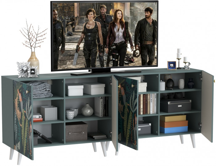 Либера Комод-тумба 16.230.01 + Либера Комод-тумба 16.230.01, цвет пасифай/белый, ШхГхВ 230,6х42,6х92,3 см., фасады с рисунком Тропический лес