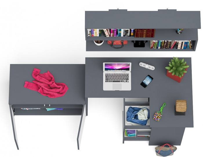 Мори компьютерный стол МС-16 правый + Тумба МА900.1 + Полка 1200, графит/белый