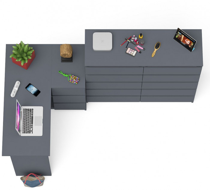 Мори Стол компьютерный МС-16 правый + Комод МК1200.10, цвет графит, ШхГхВ 244,8х84,9х115 см., выдвижные ящики справа, НЕ универсальная сборка