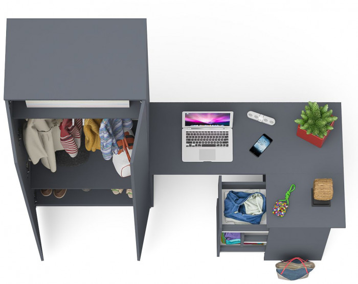 Мори Стол компьютерный МС-16 правый + Шкаф МШ800.1, цвет графит, ШхГхВ 204,8х84,9х209,6 см., выдвижные ящики справа, НЕ универсальная сборка