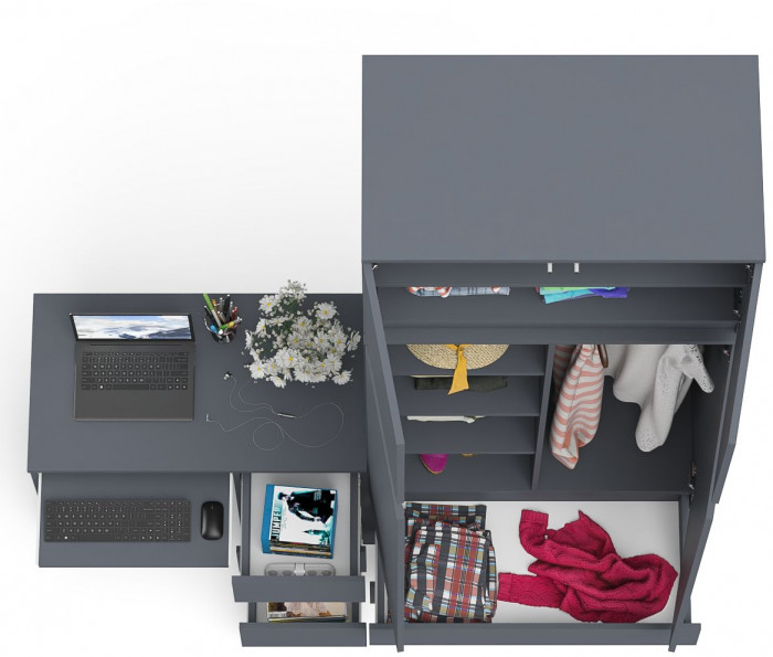 Мори Стол компьютерный МС-6 правый + Шкаф МШ900.1 + Антресоль МА900.1, цвет графит, ШхГхВ 180,4х50,4х234,2 см., выдвижные ящики справа, НЕ универ. сб.