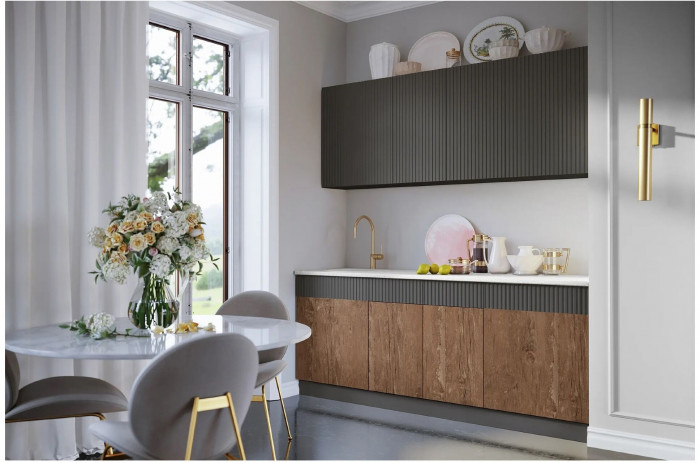 Кухня МДФ Оливия 2000 (Шарли Бриз/Шарли Мокко, Белый)