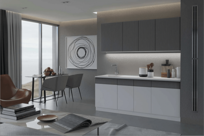 Кухня МДФ Оливия 2000 (Шарли Бриз/Шарли Мокко, Белый)