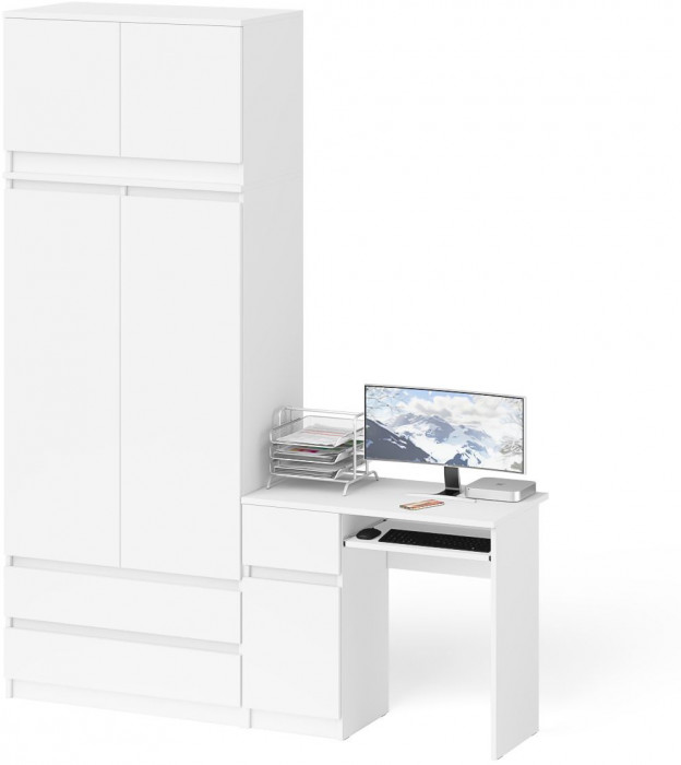 Мори компьютерный стол МС-1 левый + Шкаф МШ900.1 + Антресоль МА900.1, белый