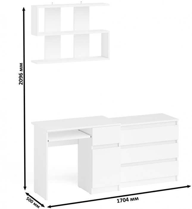 Мори компьютерный стол МС-1 правый + Комод МК800.1 + Полка 900, белый