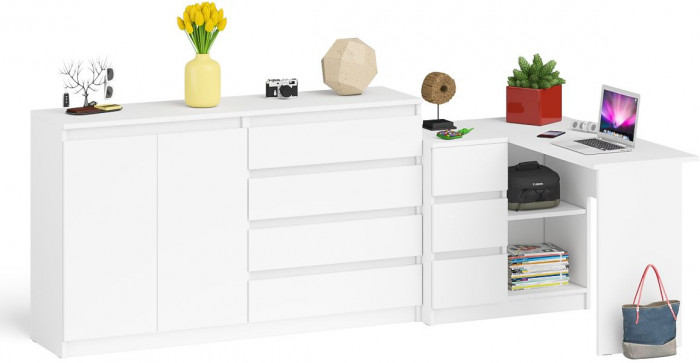 Мори компьютерный стол МС-16 левый + Комод МК1600.1, белый