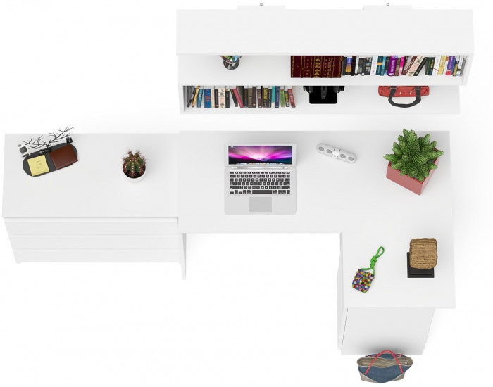 Мори компьютерный стол МС-16 правый + Комод МК800.1 + Полка 1200, белый