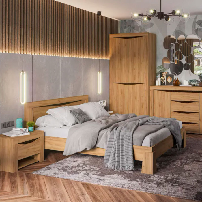 Спальня "Паола" КР 703 (1700х844х2120 мм) дуб крафт золото