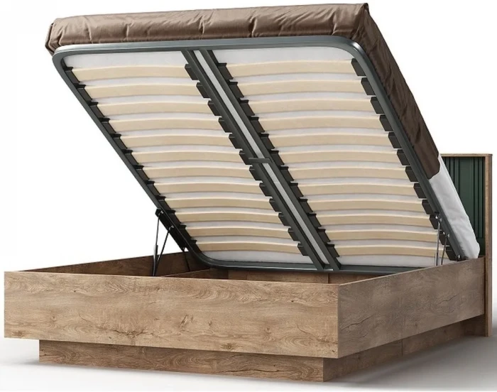 Кровать 160х200 "Герта" с ортопедическим основанием + ПМ - Дуб канзас/Зеленый матовый