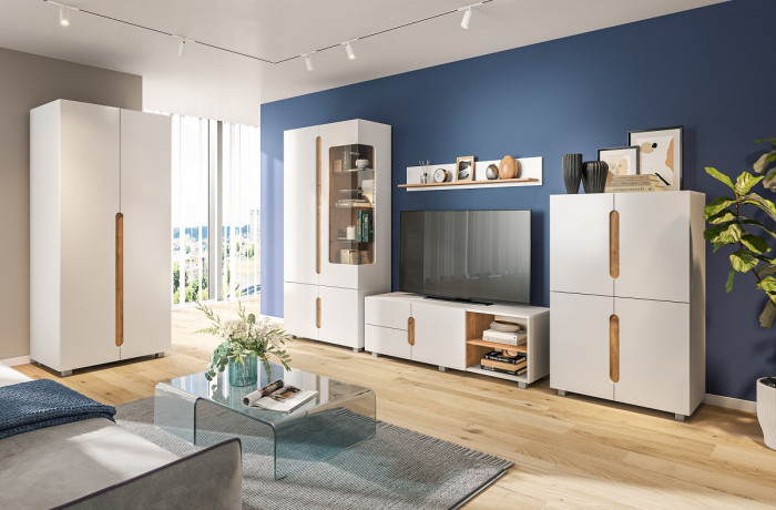 Шкаф-витрина двухдверный "Шанталь" - Дуб наварра/Белый