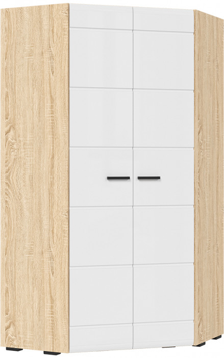 ЛИБЕРТИ ШК 06 Шкаф угловой 1060 (1060х2100х1060) Фасад МДФ БЕЛЫЙ ГЛЯНЕЦ/Корпус ДУБ СОНОМА