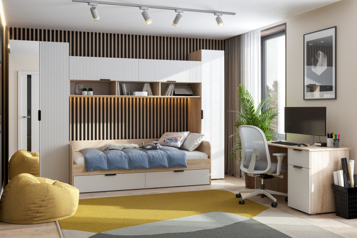 Кровать детская Норд КР03-90, Дуб сонома, Софт пломбир